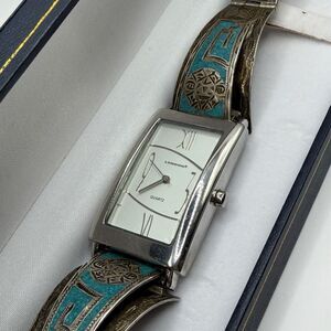 Vintage London Sterling Silver Watch 925 Maker AMG Turquoise Chip Inlay Band